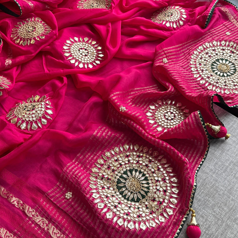 Munga Silk Banarasi Saree with Anchor, Pearl & Zardozi
