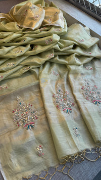 Tissue Linen Banarasi Silk Saree with Zardozi & Pearl Work