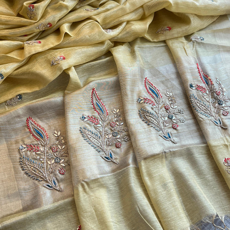 Banarasi Tissue Linen Silk Saree with Resham & Gotapatti Work