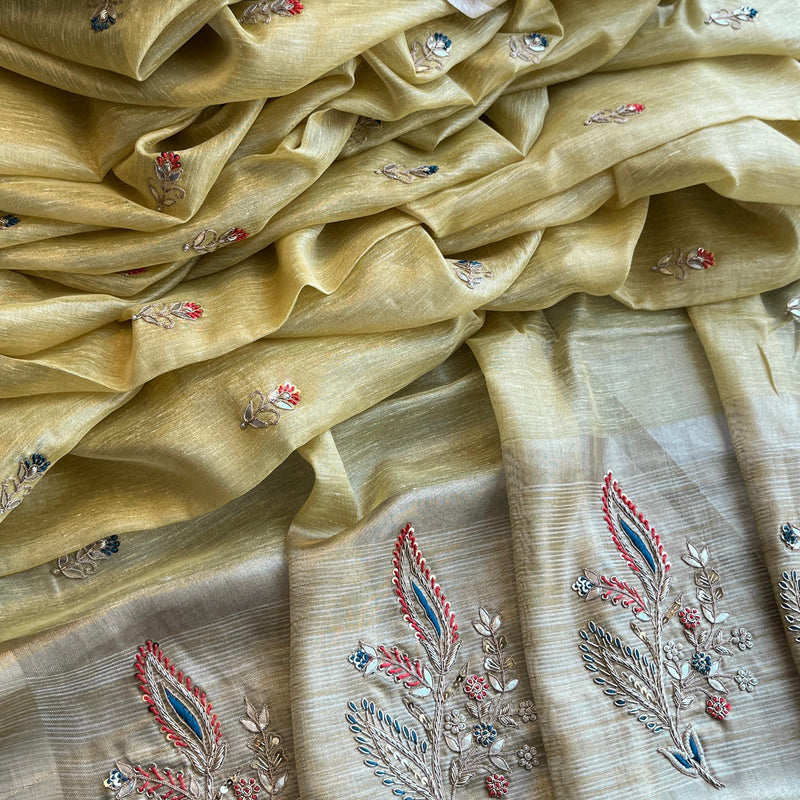 Banarasi Tissue Linen Silk Saree with Resham & Gotapatti Work