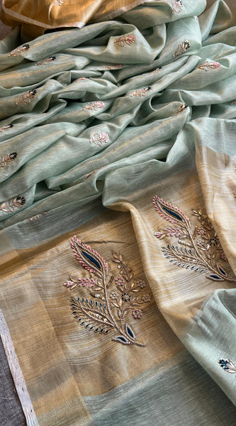 Banarasi Tissue Linen Silk Saree with Resham & Gotapatti Work