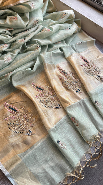 Banarasi Tissue Linen Silk Saree with Resham & Gotapatti Work