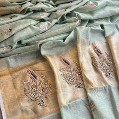 Banarasi Tissue Linen Silk Saree with Resham & Gotapatti Work