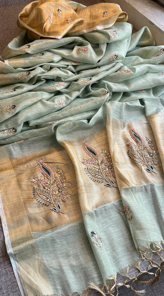 Banarasi Tissue Linen Silk Saree with Resham & Gotapatti Work