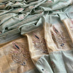 Banarasi Tissue Linen Silk Saree with Resham & Gotapatti Work