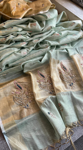 Banarasi Tissue Linen Silk Saree with Resham & Gotapatti Work