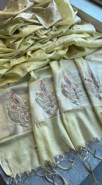 Banarasi Tissue Linen Silk Saree with Resham & Gotapatti Work