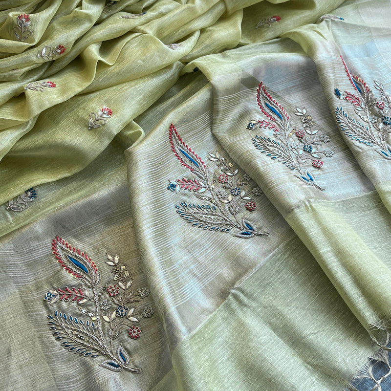 Banarasi Tissue Linen Silk Saree with Resham & Gotapatti Work