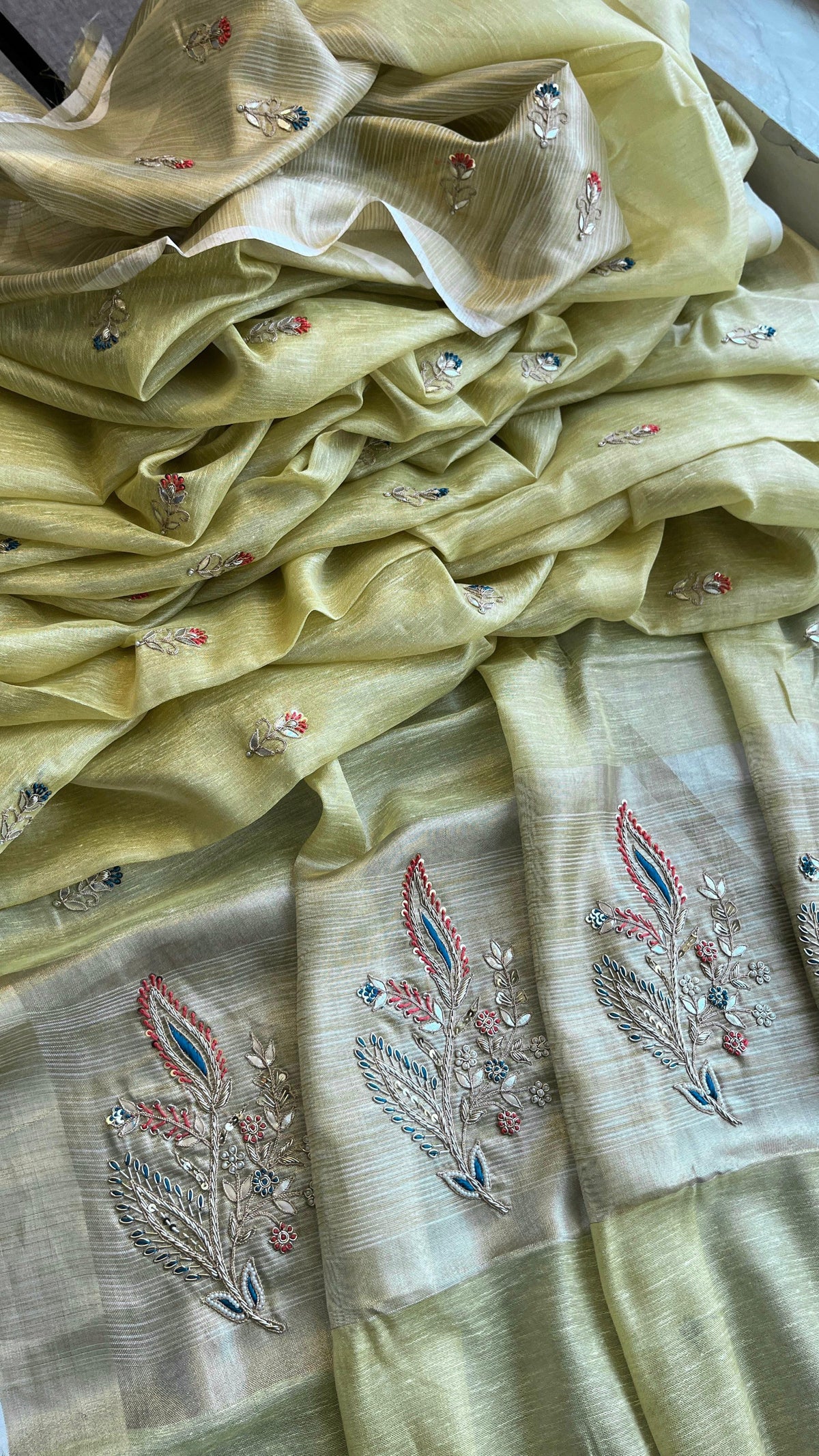 Banarasi Tissue Linen Silk Saree with Resham & Gotapatti Work