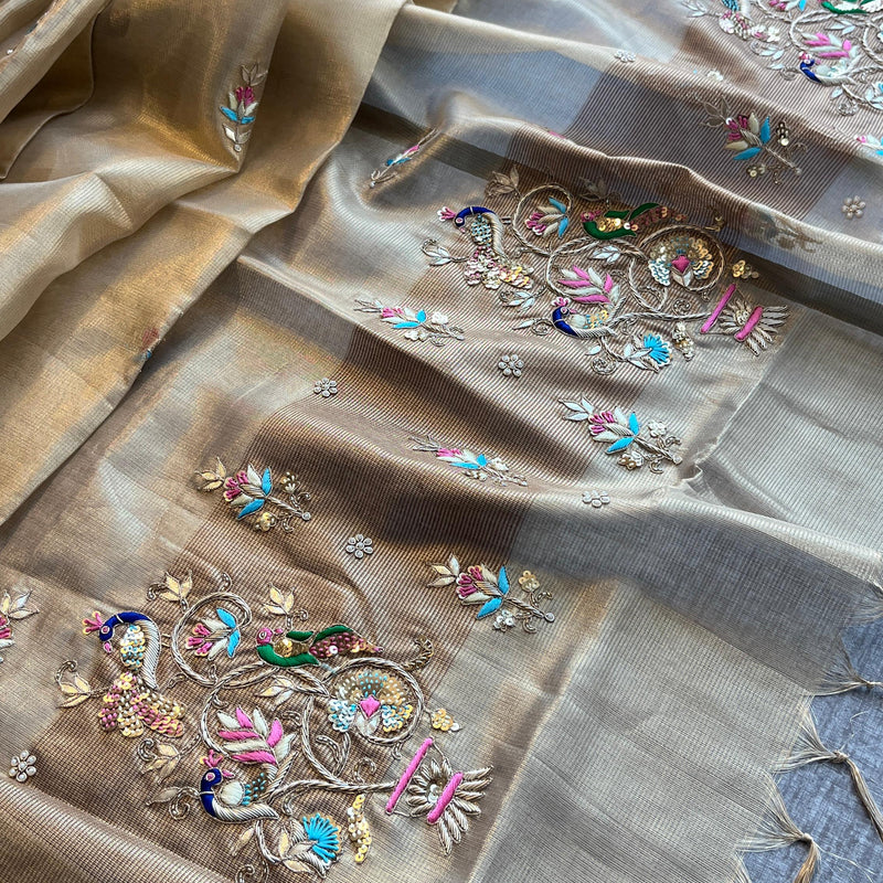 Handloom Tissue Silk Banarasi Saree with Zardozi & Gotapatti