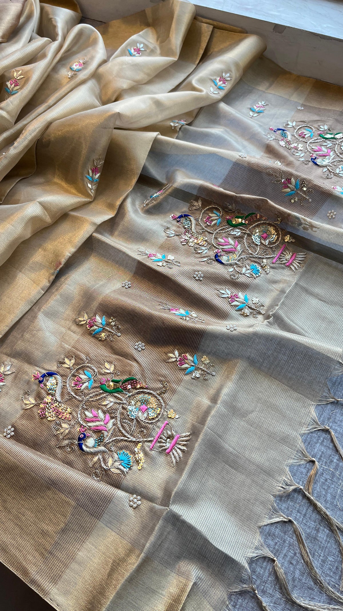 Handloom Tissue Silk Banarasi Saree with Zardozi & Gotapatti