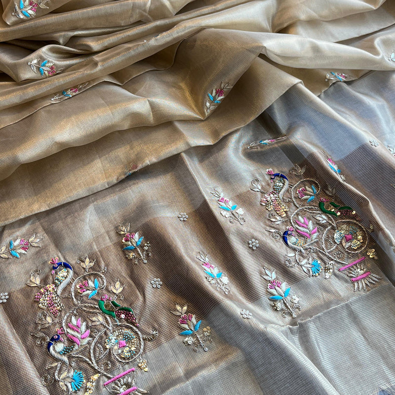 Handloom Tissue Silk Banarasi Saree with Zardozi & Gotapatti