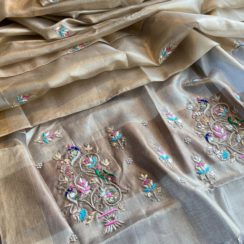 Handloom Tissue Silk Banarasi Saree with Zardozi & Gotapatti