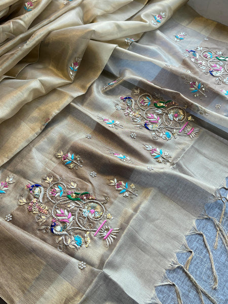 Handloom Tissue Silk Banarasi Saree with Zardozi & Gotapatti
