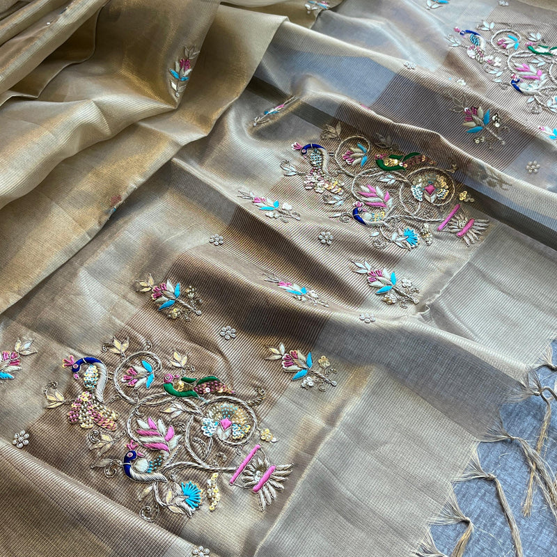 Handloom Tissue Silk Banarasi Saree with Zardozi & Gotapatti