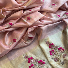 Banarasi Tissue Linen Silk Saree with Resham & Pearl Highlights