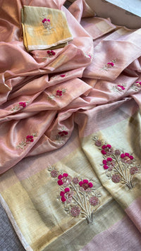 Banarasi Tissue Linen Silk Saree with Resham & Pearl Highlights