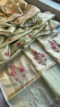 Banarasi Tissue Linen Silk Saree with Resham & Pearl Highlights