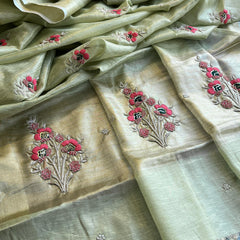 Banarasi Tissue Linen Silk Saree with Resham & Pearl Highlights