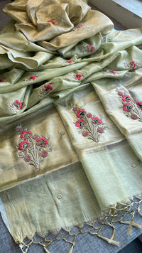 Banarasi Tissue Linen Silk Saree with Resham & Pearl Highlights
