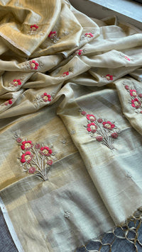 Banarasi Tissue Linen Silk Saree with Resham & Pearl Highlights