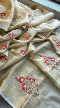 Banarasi Tissue Linen Silk Saree with Resham & Pearl Highlights