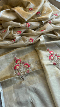 Banarasi Tissue Linen Silk Saree with Resham & Pearl Highlights