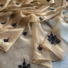 Organza Tissue Silk Saree with Zardozi & Kutdana Embroidery