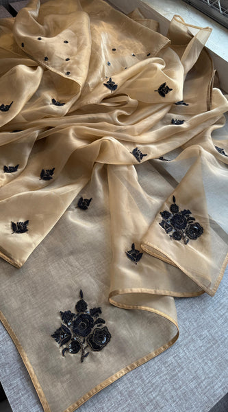 Organza Tissue Silk Saree with Zardozi & Kutdana Embroidery