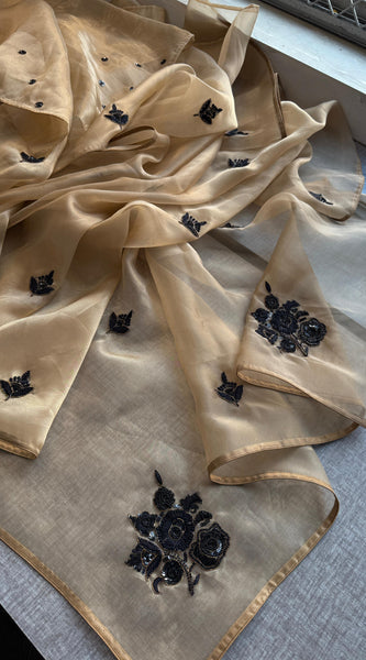 Organza Tissue Silk Saree with Zardozi & Kutdana Embroidery