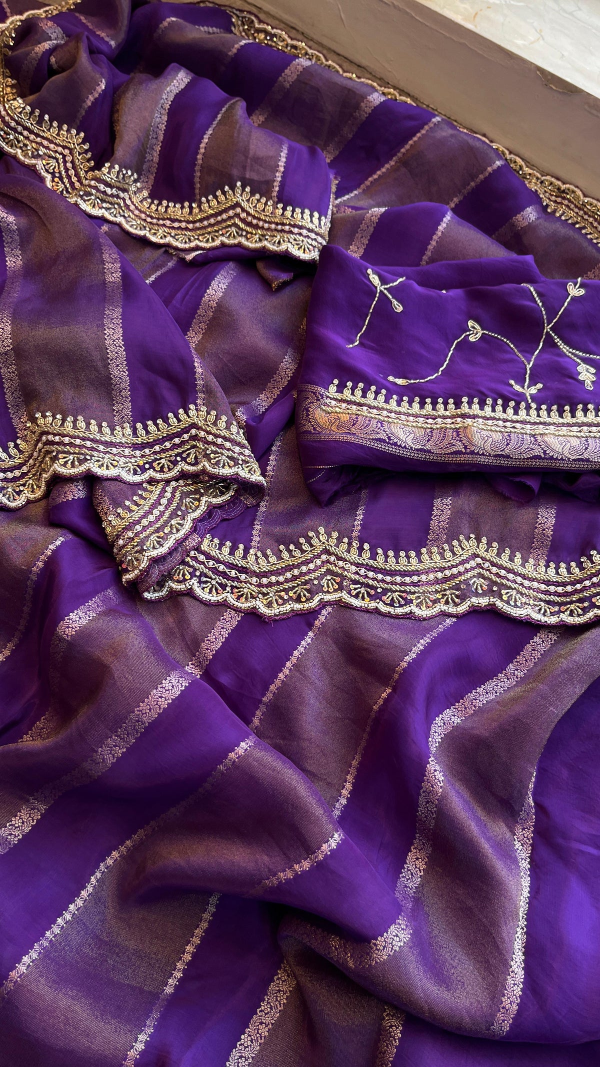 Cosmo Silk Banarasi Saree with Zardozi & Kutdana Work