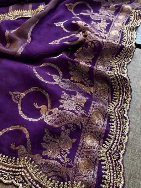Cosmo Silk Banarasi Saree with Zardozi & Kutdana Work