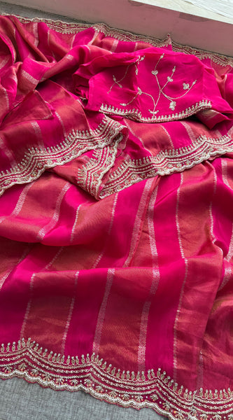 Cosmo Silk Banarasi Saree with Zardozi & Kutdana Work