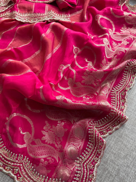 Cosmo Silk Banarasi Saree with Zardozi & Kutdana Work