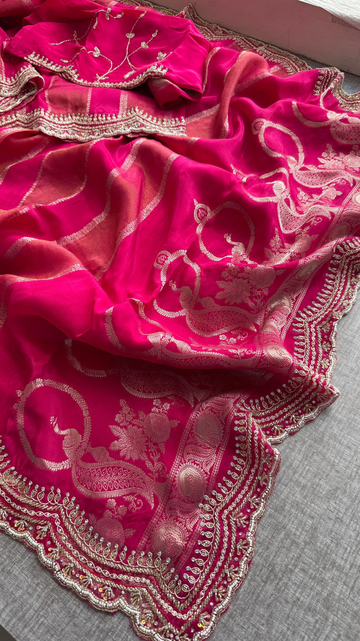 Cosmo Silk Banarasi Saree with Zardozi & Kutdana Work