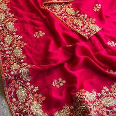 Munga Silk Saree with Zari, Resham & Pearl Embellishment