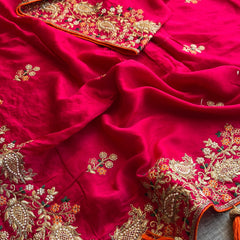 Munga Silk Saree with Zari, Resham & Pearl Embellishment