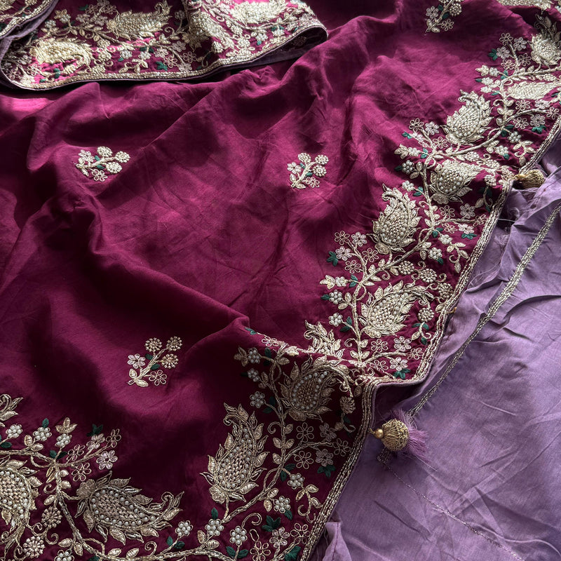 Munga Silk Saree with Zari, Resham & Pearl Embellishment