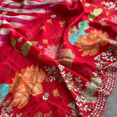 Munga Crepe Silk Saree with Gotapatti & Pearl Detailing