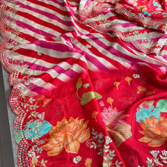 Munga Crepe Silk Saree with Gotapatti & Pearl Detailing