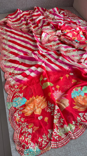 Munga Crepe Silk Saree with Gotapatti & Pearl Detailing