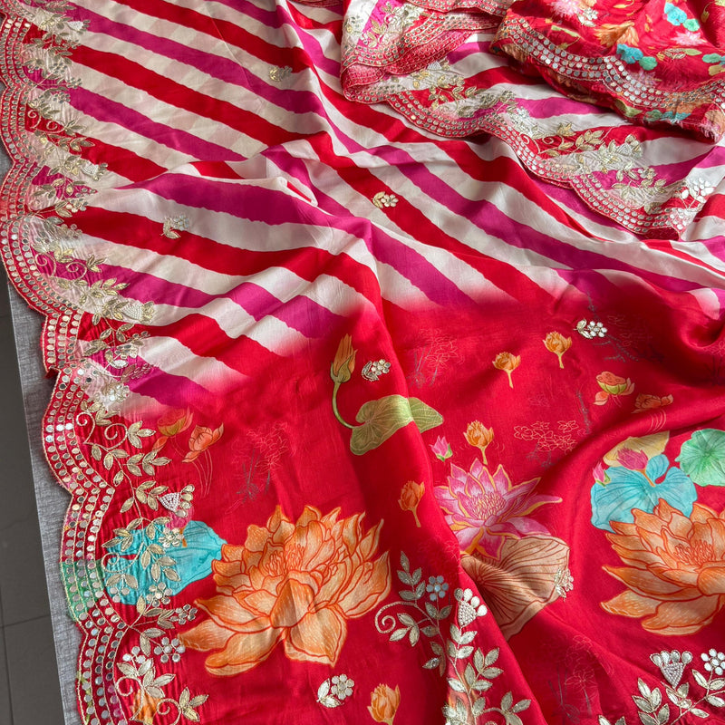 Munga Crepe Silk Saree with Gotapatti & Pearl Detailing