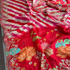 Munga Crepe Silk Saree with Gotapatti & Pearl Detailing