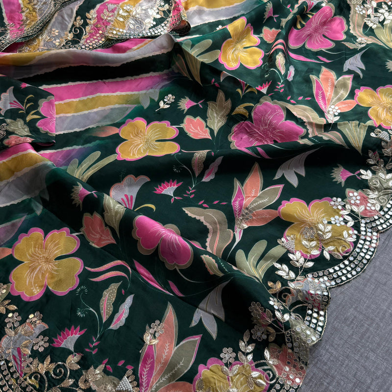 Munga Crepe Silk Saree with Kasab & Gotapatti Detailing