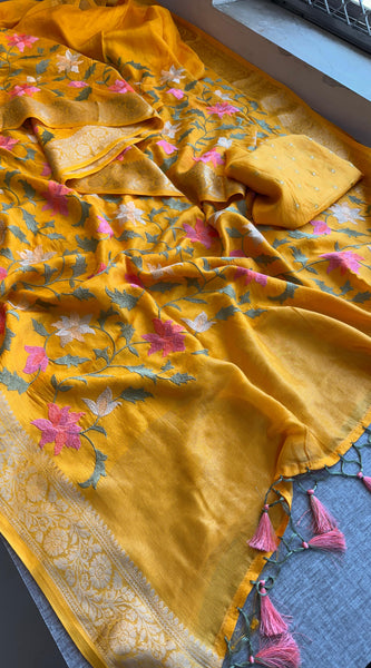 Soft Munga Banarasi Silk Saree with Multithread Embroidery