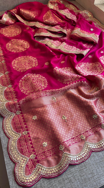 Munga Banarasi Silk Saree with Zardozi & Pearl Embroidery