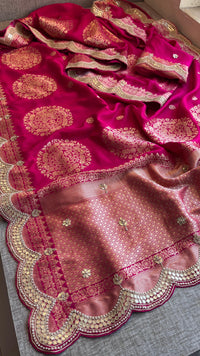 Munga Banarasi Silk Saree with Zardozi & Pearl Embroidery