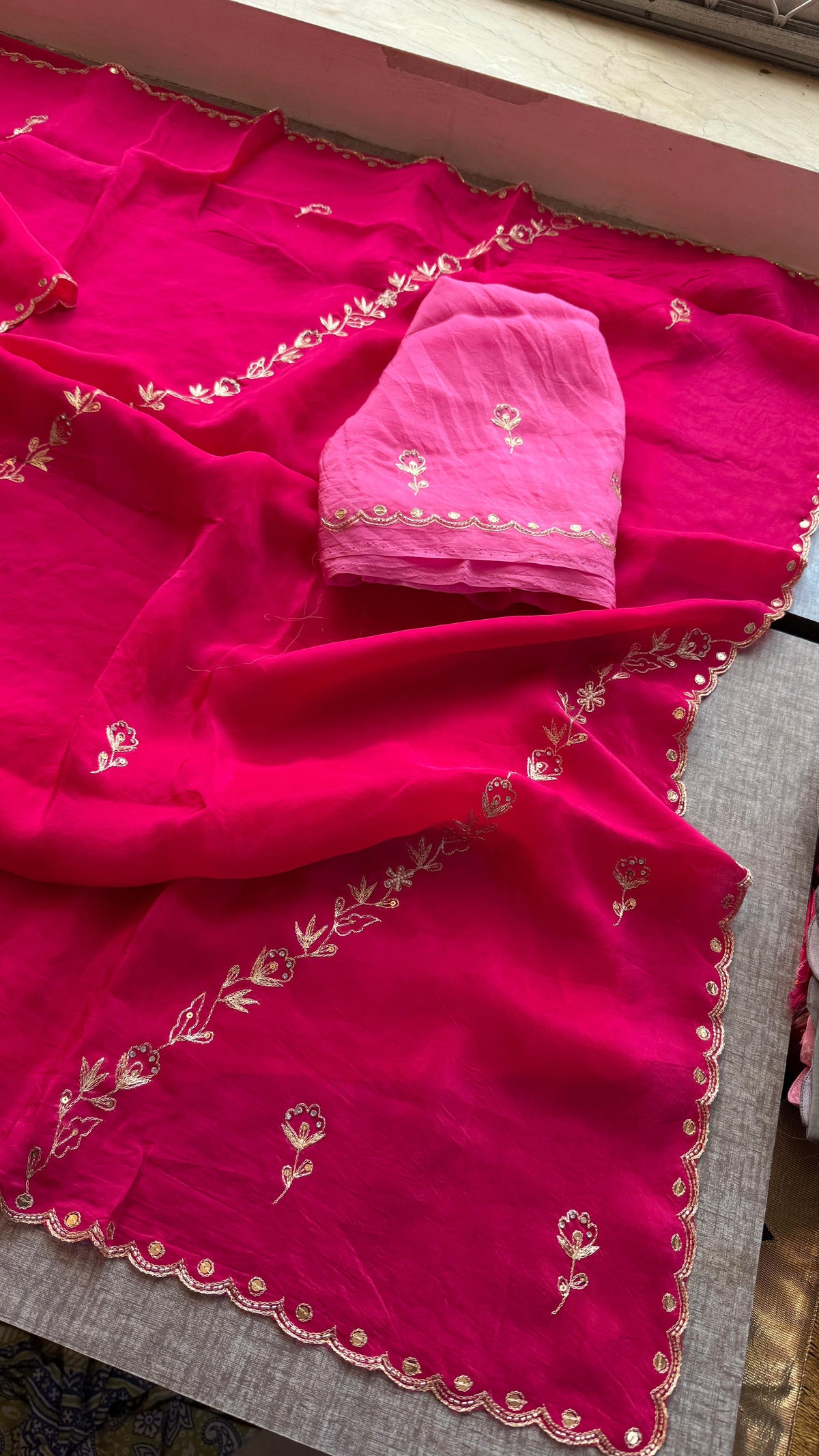 Soft Crepe Silk Saree with Zarkan & Kasab Embellishment