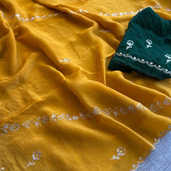 Soft Crepe Silk Saree with Zarkan & Kasab Embellishment