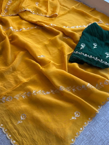 Soft Crepe Silk Saree with Zarkan & Kasab Embellishment